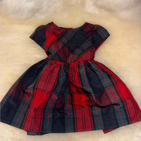 Ralph Lauren Tartan Plaid Dress in Red and Green with Navy Bow - Picture 3 of 4